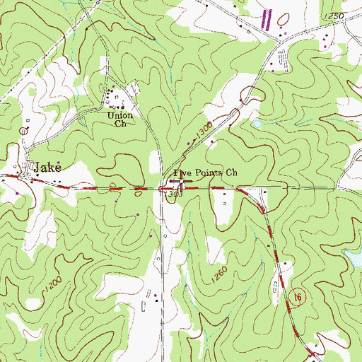 Topographic Map of Five Points Cemetery, GA
