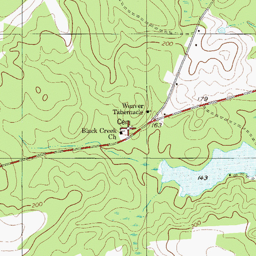 Topographic Map of Black Creek Cemetery, GA