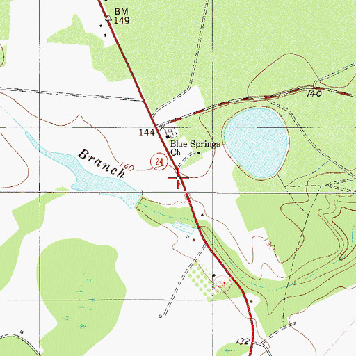 Topographic Map of Blue Springs School (historical), GA
