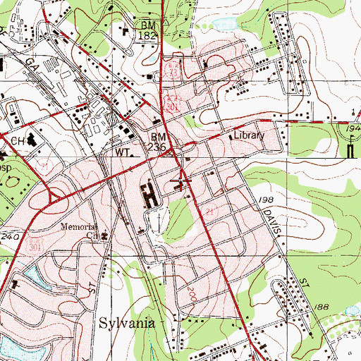 Topographic Map of First Baptist Church, GA