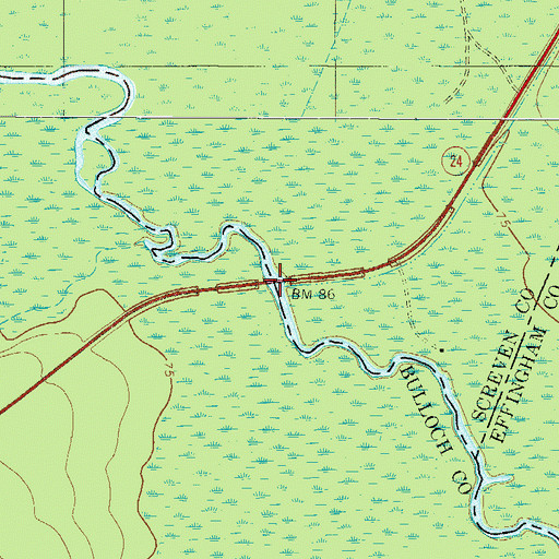 Topographic Map of Fred W Hodges Bridge, GA