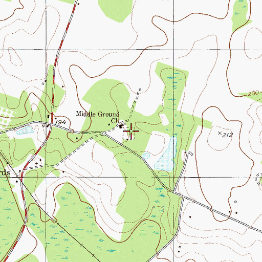 Topographic Map of Middle Ground Cemetery, GA