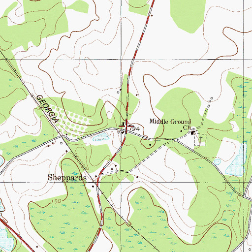 Topographic Map of Middleground, GA