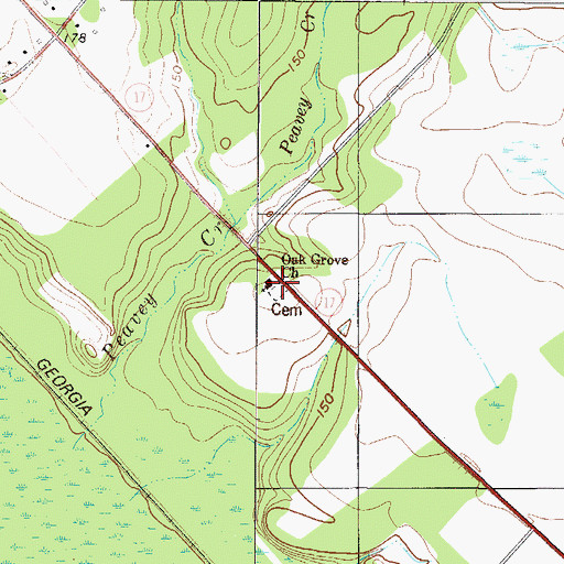 Topographic Map of Oak Grove Cemetery, GA