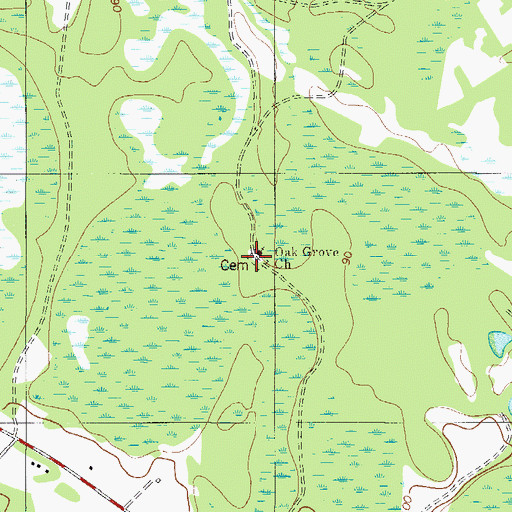 Topographic Map of Oak Grove Cemetery, GA