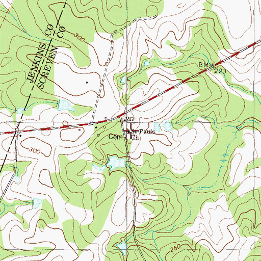 Topographic Map of Saint Pauls Church, GA