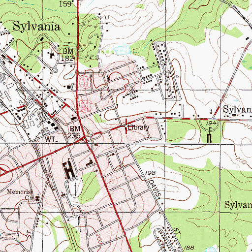 Topographic Map of Screven County Library, GA