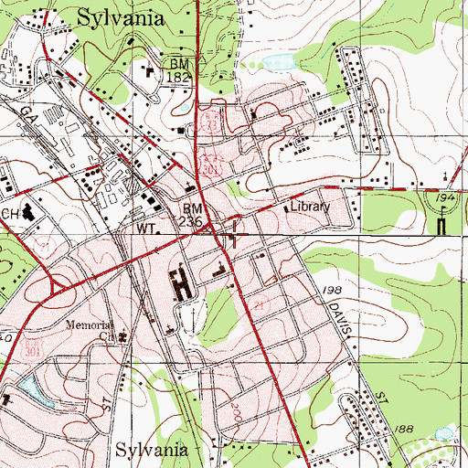 Topographic Map of Sylvania Post Office, GA