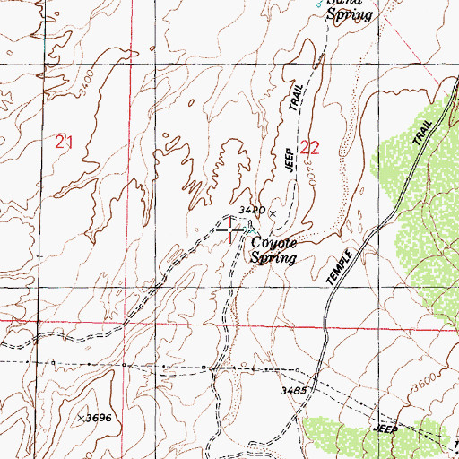 Topographic Map of Coyote Spring, AZ
