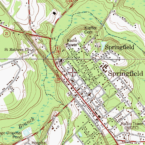 Topographic Map of Effingham County Courthouse, GA