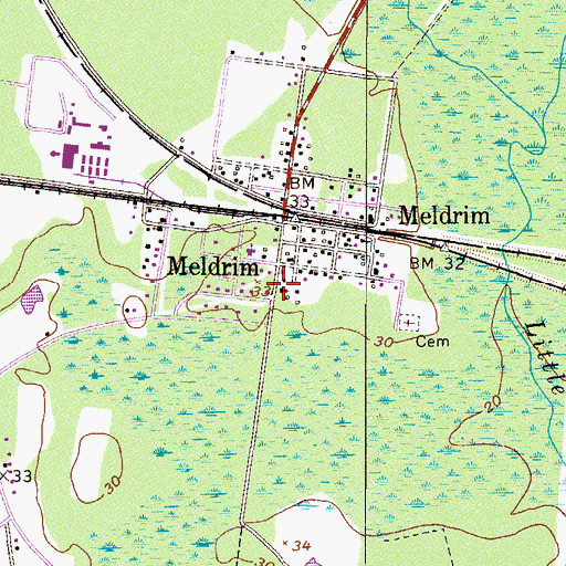 Topographic Map of Meldrim Christian Church, GA