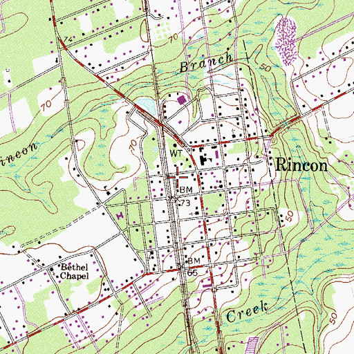 Topographic Map of Rincon Town Hall, GA
