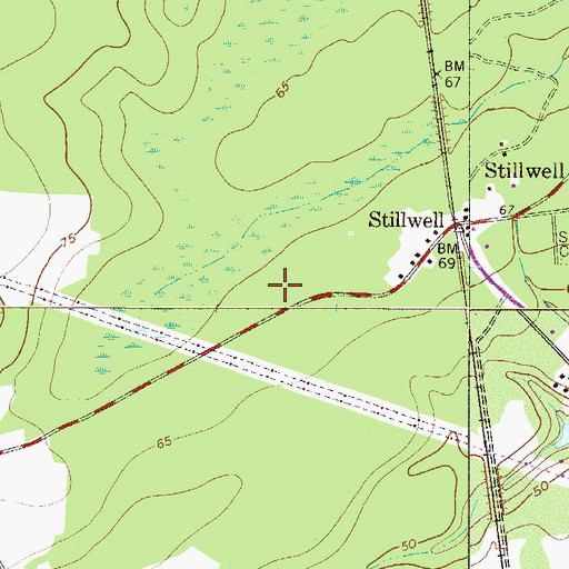 Topographic Map of Stillwell Airport (historical), GA