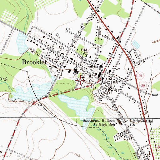 Topographic Map of Brooklet Cemetery, GA