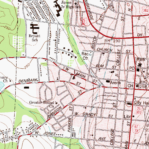 Topographic Map of Calvary Baptist Church, GA