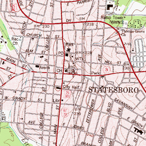 Topographic Map of East Main Street Commercial Historic District, GA