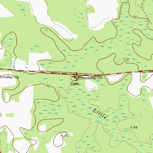 Topographic Map of Friendship Cemetery, GA