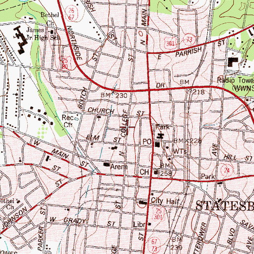 Topographic Map of North College Street Residential Historic District, GA