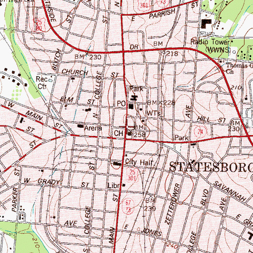Topographic Map of North Main Street Commercial Historic District, GA