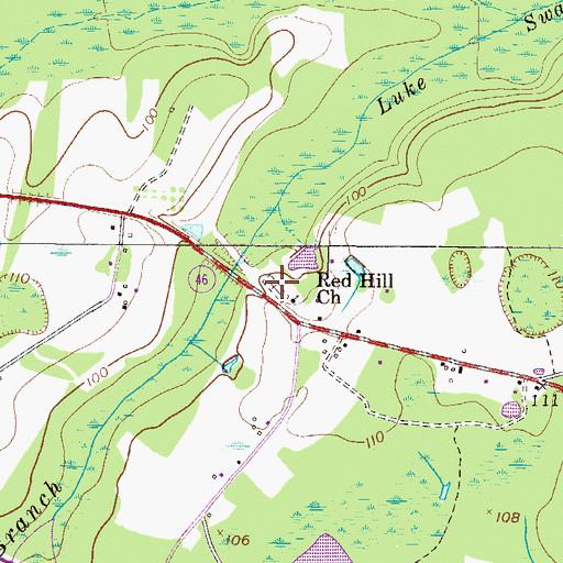 Topographic Map of Red Hill Cemetery, GA