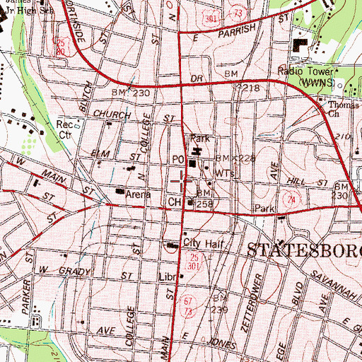 Topographic Map of Simmons Shopping Center, GA