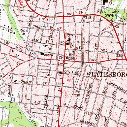 Topographic Map of South Main Street Commercial Historic District, GA