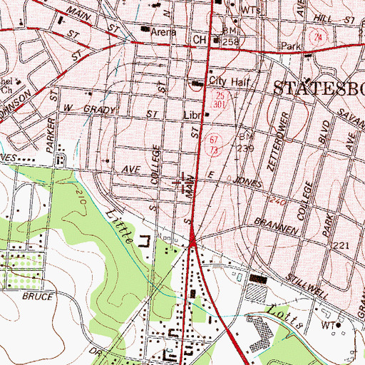 Topographic Map of South Main Street Residential Historic District, GA