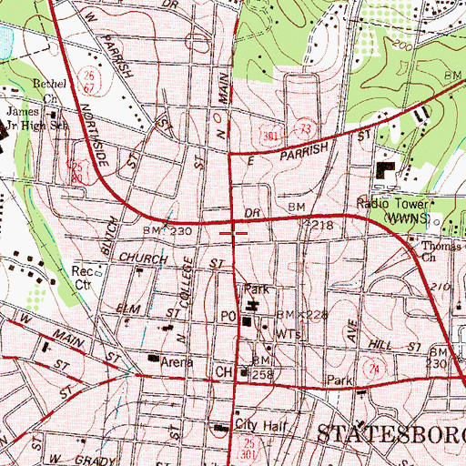 Topographic Map of Statesboro Academy (historical), GA