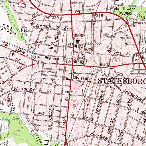 Topographic Map of Statesboro City Hall, GA