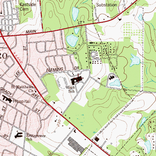 Topographic Map of Statesboro High School, GA