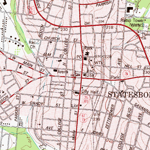 Topographic Map of West Main Street Commercial Historic District, GA