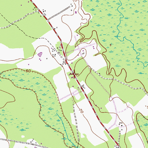 Topographic Map of Bryan County Church, GA
