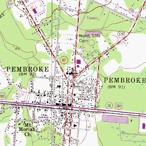Topographic Map of Bryan Normal Institute (historical), GA