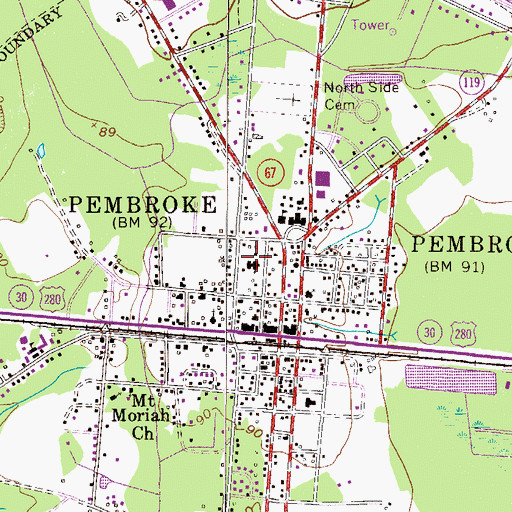 Topographic Map of First Baptist Church, GA