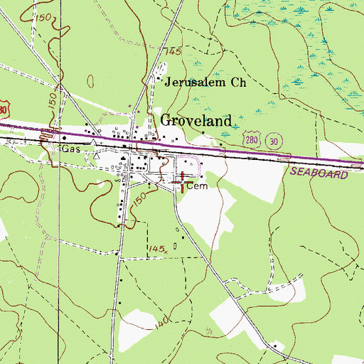 Topographic Map of Groveland Cemetery, GA