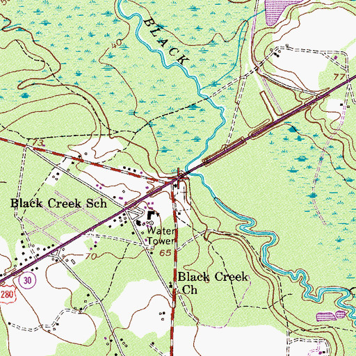 Topographic Map of Lower Black Creek Church, GA