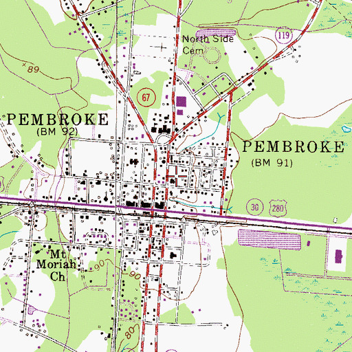 Topographic Map of Pembroke United Methodist Church, GA