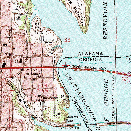 Topographic Map of Richard B Russell Bridge, GA