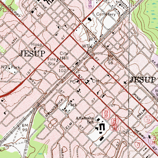 Topographic Map of Jesup Post Office, GA