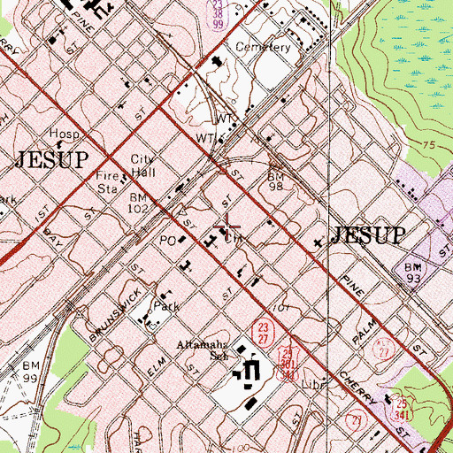 Topographic Map of Wayne County Courthouse, GA