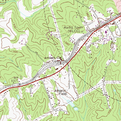 Topographic Map of Antioch Cemetery, GA