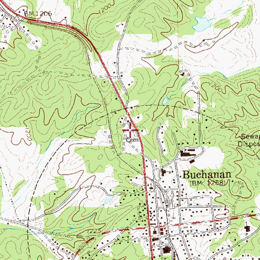 Topographic Map of Buchanan City Cemetery, GA