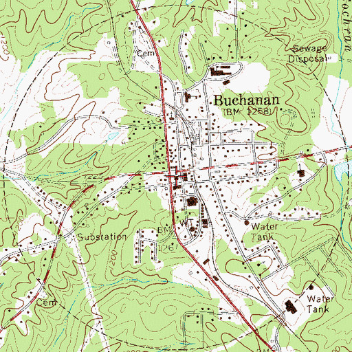 Topographic Map of Buchanan United Methodist Church, GA