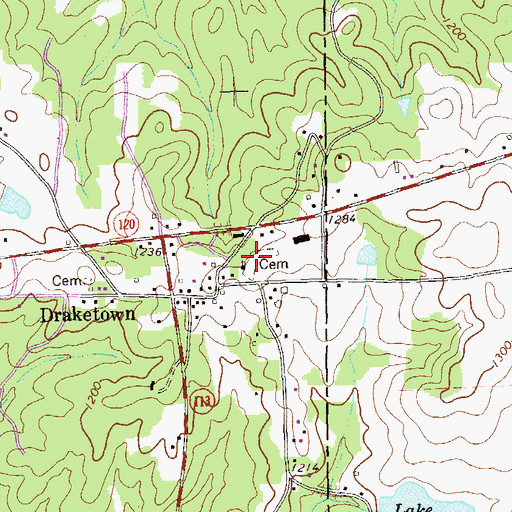 Topographic Map of Draketown Cemetery, GA