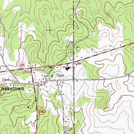Topographic Map of Draketown School (historical), GA