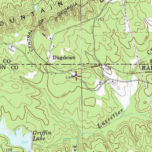 Topographic Map of Dugdown Church, GA
