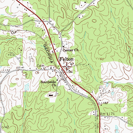 Topographic Map of Felton Cemetery, GA