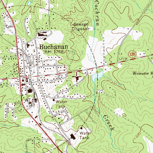 Topographic Map of First Baptist Church of Buchanan, GA