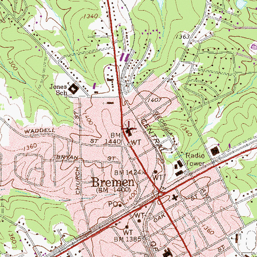 Topographic Map of First Baptist Church of Bremen, GA