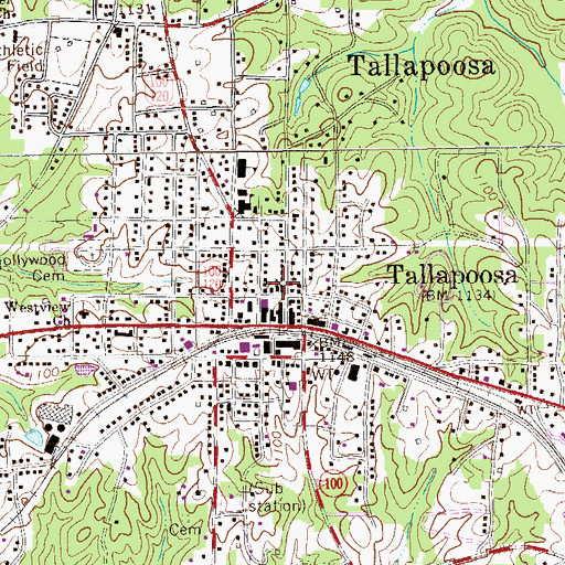 Topographic Map of First Baptist Church of Tallapoosa, GA